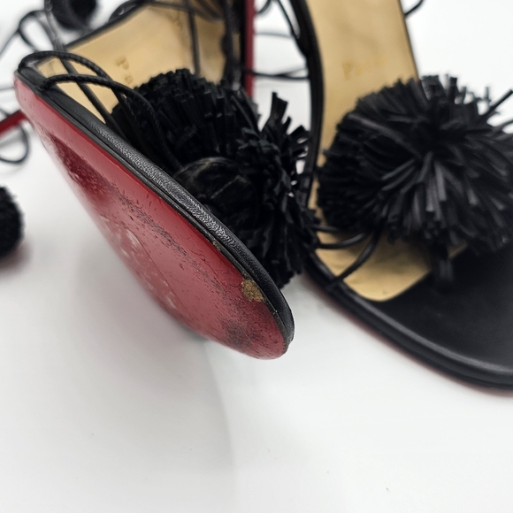 Elegant Black Women's Shoe with Pom-Pom Detail 37 1/2 Christian Louboutin - Picture 10 of 16